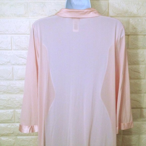 Vintage 90s Vanity Fair Dressing Gown Robe -M Pocket Collar Floral LS Nylon Pink - Picture 9 of 11